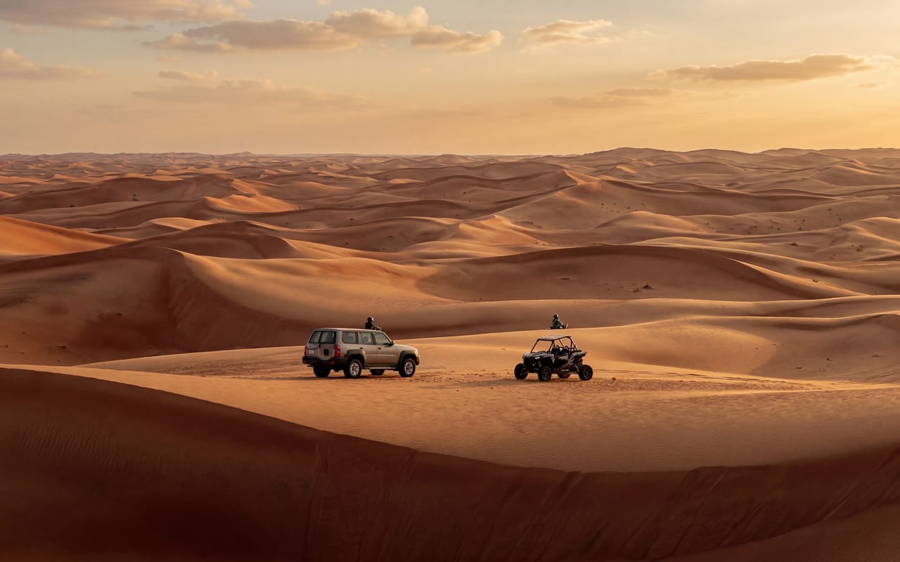 Abu Dhabi giant dune horizon at golden hour