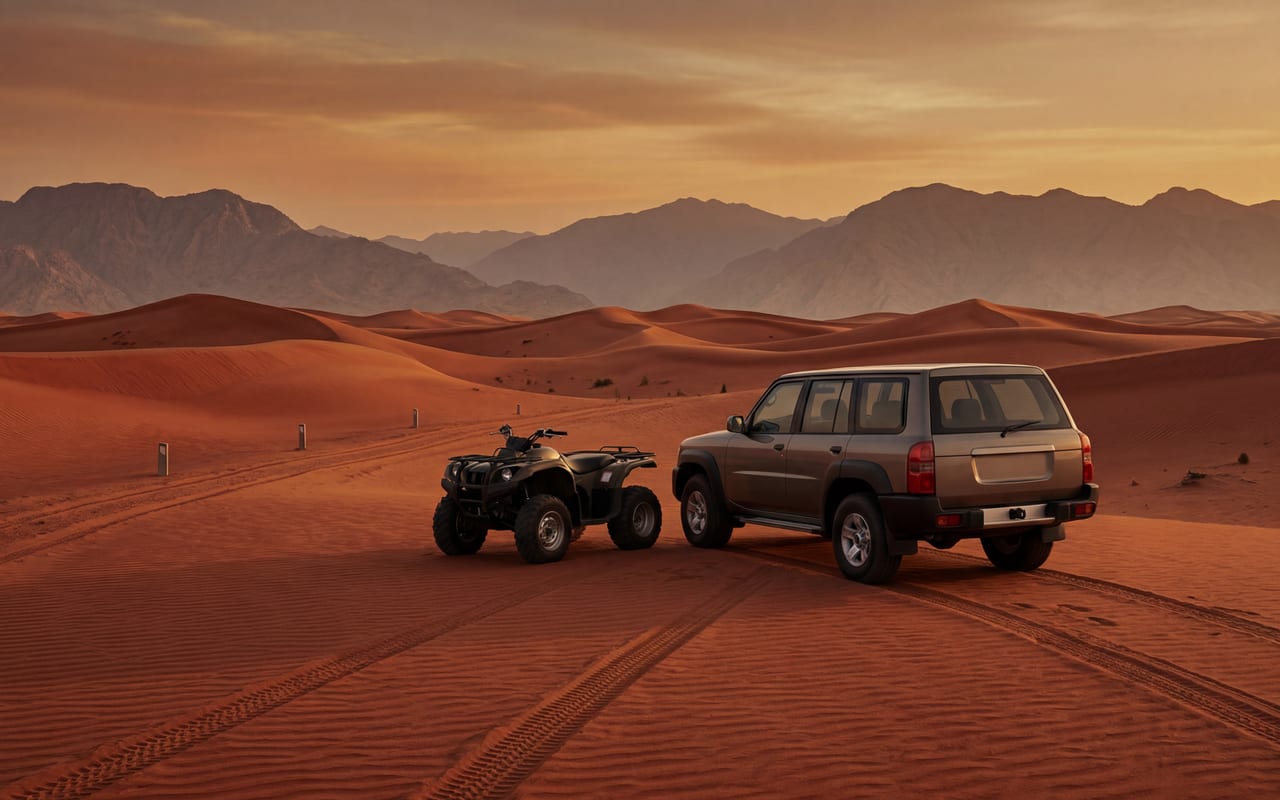 Ras Al Khaimah dunes with Hajar mountain backdrop