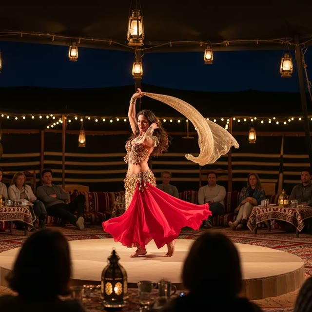 Belly dance show at the Evening Desert Safari camp